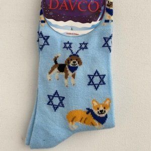 Davco Hanukkah Holiday  Crew Socks Blue Multi